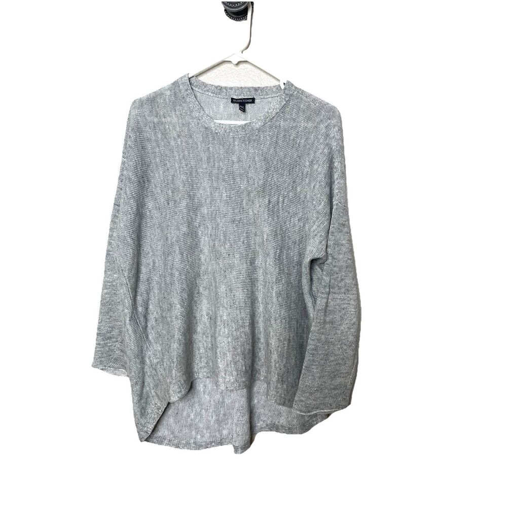 Eileen Fisher Size M Sweater Organic Linen Cotton Marled Light Gray White